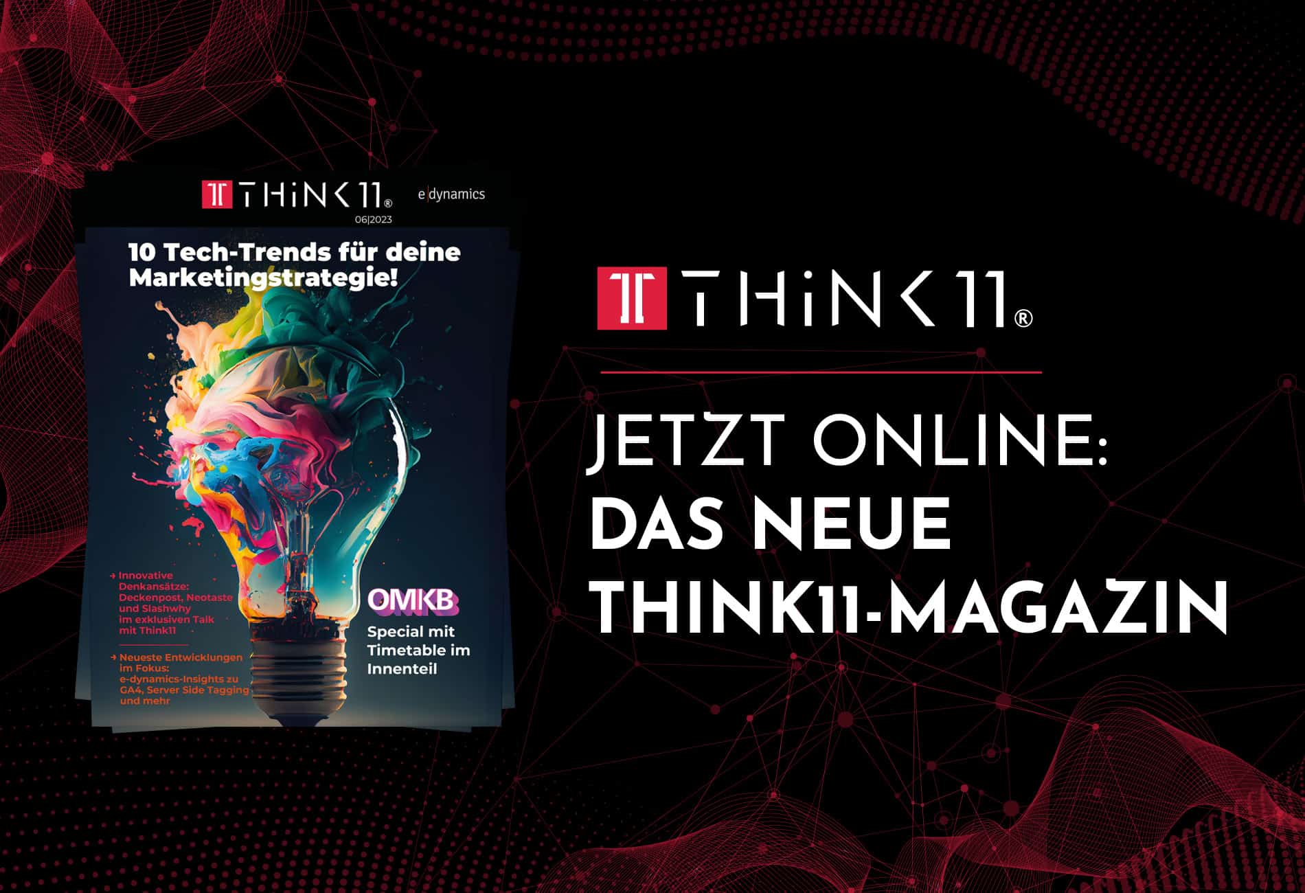 Visual zum Think11 Magazin 2023 mit Tech-Trends und OMKB-Kontext